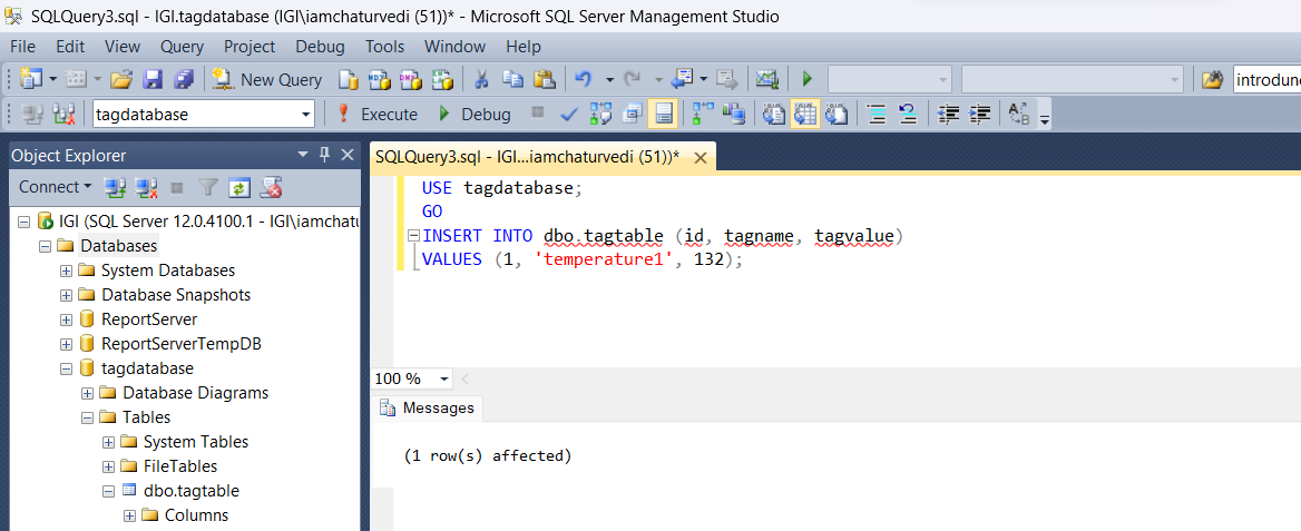 execute following sql query directly to insert value in tagtable